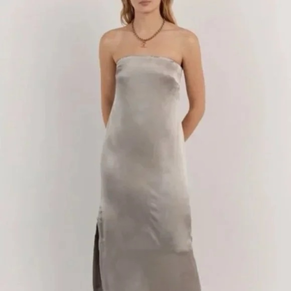 DISSH Silver Strapless Satin Slip Dress